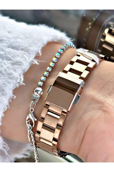 Ferrucci Rose Gold Renk Kare Sade Model  Kadın Kol Saati + BİLEKLİK - Resim 3