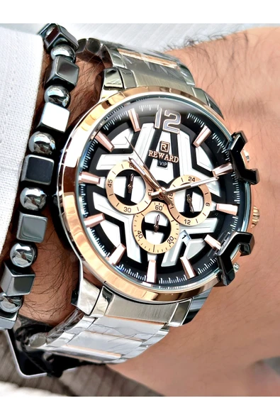 Reward Gümüş Renk Büyük Kasa Çelik Kordon  Erkek Kol Saati + BİLEKLİK ürün görseli 1