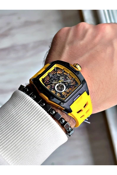 Reward Siyah Renk Çelik Kasa Otomatik Spor Silikon Business Erkek Kol Saati + BİLEKLİK - Resim 2