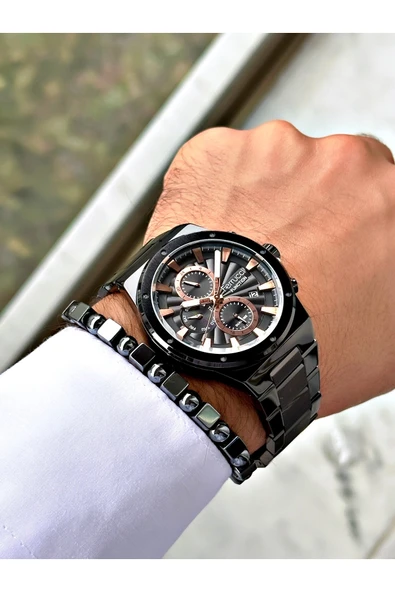 Ferrucci Siyah Renk Fonksiyonlar Aktif Spor Çelik Kordon  Erkek Kol Saati + BİLEKLİK - Resim 2