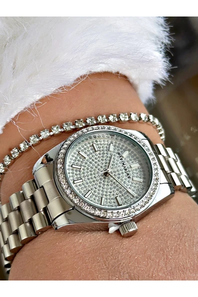 Navimarine Altın Renk Çelik Kordon Kadın Kol Saati + Bileklik Hediyeli - Resim 2