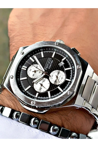 Ferrucci Gümüş Renk Çelik Kordon Fonksiyonlar Aktif Erkek Kol Saati + BİLEKLİK - Resim 2