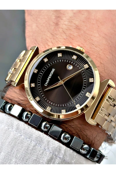 Chaperone Altın Renk Klasik Çelik Kordon Şık Dizayn Erkek Kol Saati + BİLEKLİK HEDİYELİ By Reward ürün görseli 1
