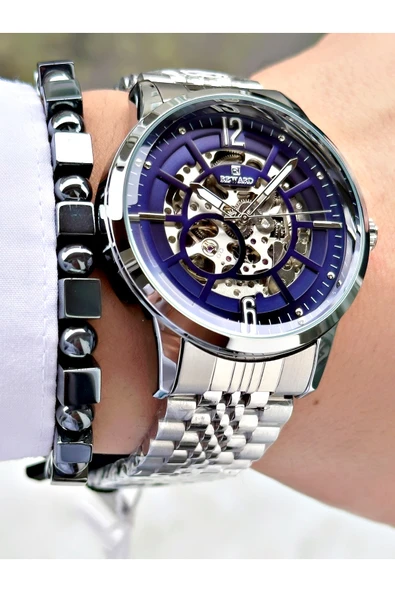 Reward Gümüş Renk Yeşil Kadran Otomatik Business Erkek Kol Saati + BİLEKLİK HEDİYELİ - Resim 2