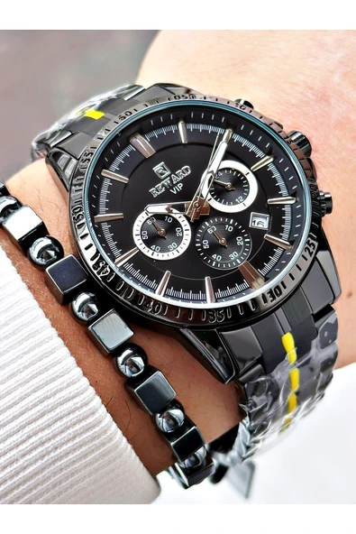 Reward Siyah Renk Fonksiyonlar Aktif Ortası Şeritli Çelik Kordon Erkek Kol Saati + BİLEKLİK ürün görseli 1