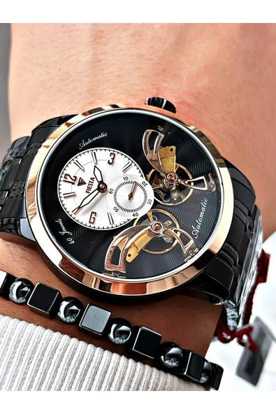 Fiesta Siyah Renk Çift Türbünlü Otomatik Business Erkek Kol Saati + BİLEKLİK - Resim 3