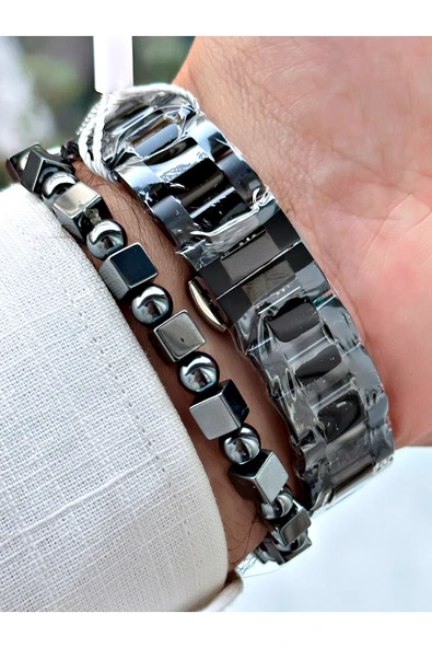 Chaperone Füme Renk Roma Rakamlı Sade Klasik Model Çelik Kordon Erkek Kol Saati + BİLEKLİK By Reward - Resim 4