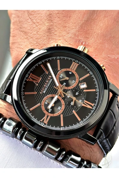 Navimarine Siyah Renk Tüm Fonksiyonlar Aktif Orjinal Deri Erkek Kol Saati + Bileklik Hediyeli - Resim 4