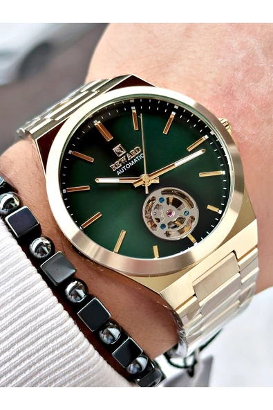 Reward Altın Renk Otomatik Kurmalı Çelik Kordon Erkek Kol Saati + BİLEKLİK - Resim 3