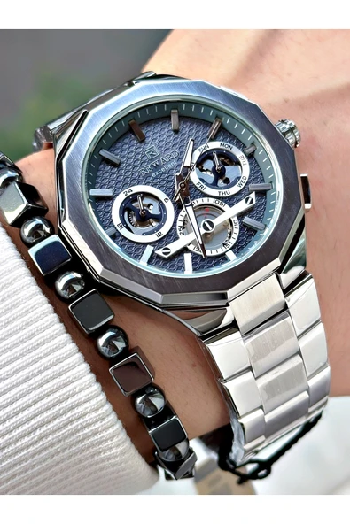 Reward Gümüş Renk Fonksiyonlu Çelik Kordon Erkek Kol Saati + BİLEKLİK HEDİYELİ - Resim 3