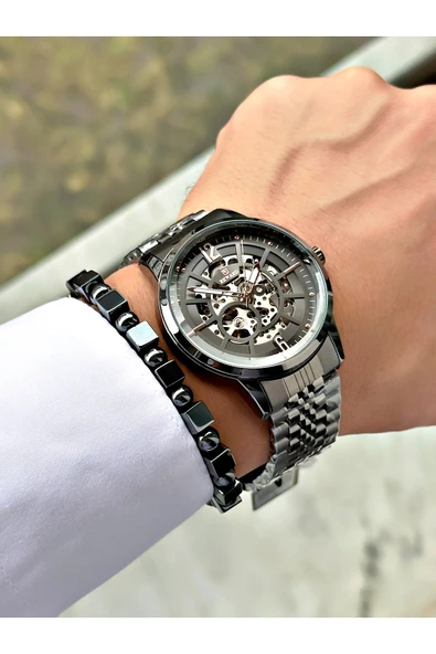 Reward Füme Renk Çelik Kordon Otomatik Business Erkek Kol Saati + BİLEKLİK HEDİYELİ - Resim 3