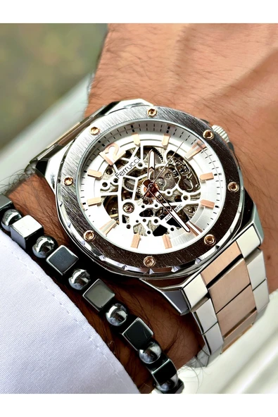 Ferrucci Bronz Gümüş Renk Business Otomatik  Mekanizma Erkek Kol Saati + BİLEKLİK - Resim 6