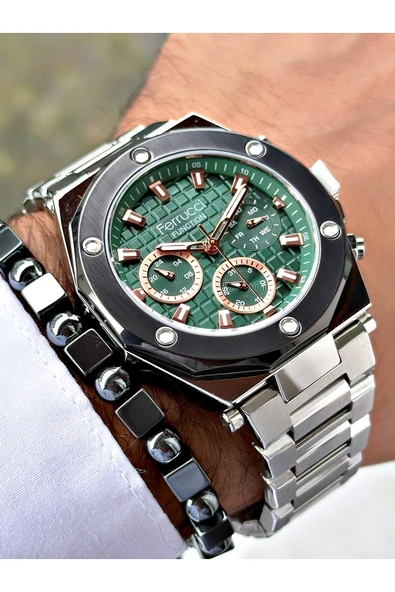 Ferrucci Gümüş Renk Çelik Kordon Spor Model  Erkek Kol Saati + BİLEKLİK - Resim 3