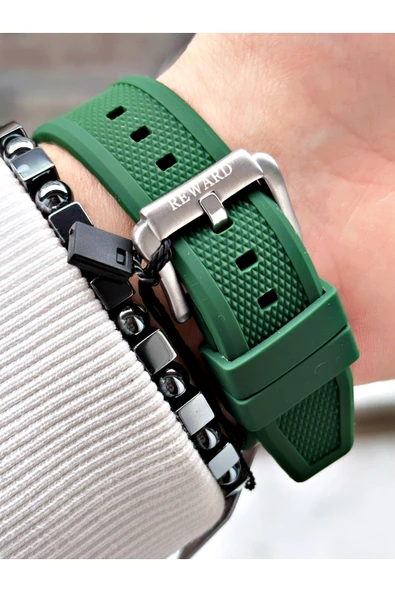 Reward Yeşil Renk Kare Model Fonksiyonlu Silikon Spor Erkek Kol Saati + BİLEKLİK - Resim 5