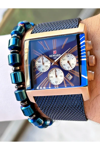 Reward Lacivert Renk Kare Model Fonksiyonlar Aktif Erkek Kol Saati + Bileklik - Resim 2