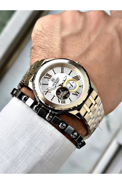 Reward Altın Renk Kasa Kordon Çelik  Mekanizma Erkek Kol Saati + BİLEKLİK - Resim 2