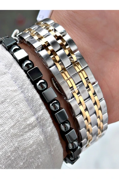 Chaperone Gold Renk Klasik Çelik Kordon Şık Dizayn Erkek Kol Saati + BİLEKLİK HEDİYELİ By Reward - Resim 4