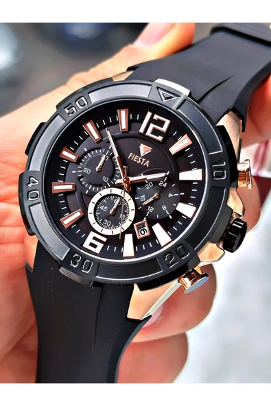 Fiesta Siyah Renk Spor Silikon Çelik Kasa Erkek Kol Saati + BİLEKLİK ürün görseli 1
