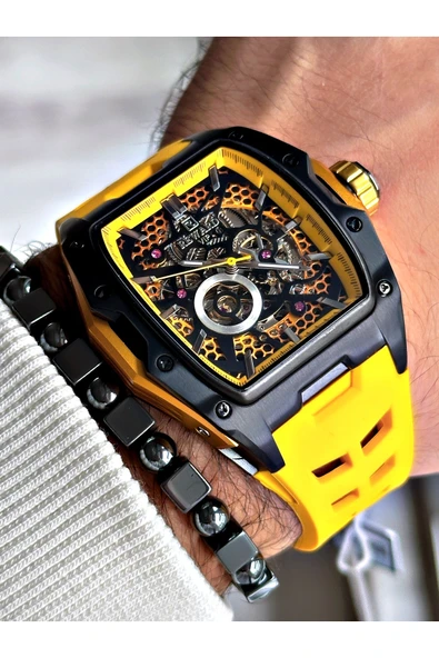 Reward Siyah Renk Çelik Kasa Otomatik Spor Silikon Business Erkek Kol Saati + BİLEKLİK ürün görseli 1