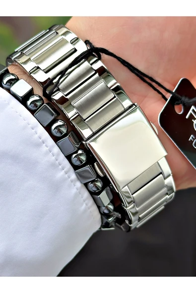 Ferrucci Gümüş Renk Fonksiyonlar Aktif Orijinal Çelik Kordon Erkek Kol Saati + BİLEKLİK HEDİYELİ - Resim 5