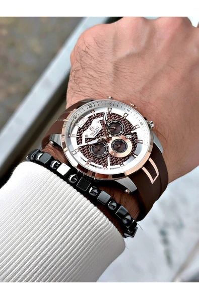 Reward Kahverengi Silikon Spor Çelik Kasa Business Erkek Kol Saati + BİLEKLİK - Resim 2