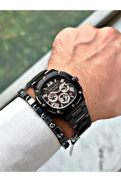 Ferrucci Siyah Renk Kare Roma Rakamlı  Erkek Kol Saati + BİLEKLİK HEDİYELİ - Resim 2