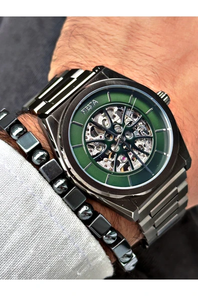 Fiesta Füme Renk Otomatik Business Çelik Lüx Erkek Kol Saati + BİLEKLİK HEDİYELİ - Resim 4