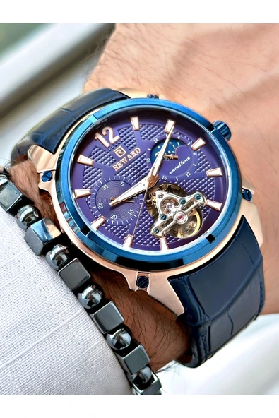Reward Lacivert Renk Deri Kordon Çelik Kasa  Mekanizma Lüx Erkek Kol Saati + BİLEKLİK HEDİYELİ - Resim 4
