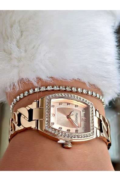 Ferrucci Rose Gold Renk Zincir Model Çelik Kordon Kadın Kol Saati + BİLEKLİK HEDİYELİ - Resim 3