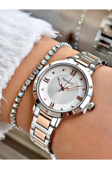 Ferrucci Rose Gümüş Renk Roma Rakamlı Sade Model  Erkek Kol Saati + BİLEKLİK ürün görseli 1