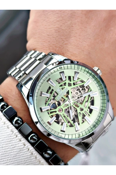 Reward Gümüş Renk İskelet Model Otomatik Çelik Kordon Erkek Kol Saati + BİLEKLİK - Resim 2