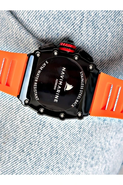 Navimarine Turuncu Renk Fonksiyonlu Spor Silikon Kare Erkek Kol Saati + BİLEKLİK HEDİYELİ - Resim 6