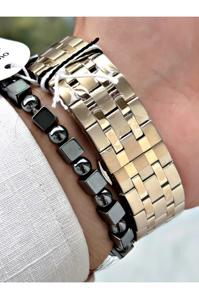 Reward Altın Renk Kasa Kordon Çelik  Mekanizma Erkek Kol Saati + BİLEKLİK - Resim 5