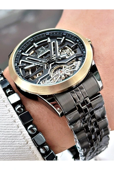 Reward Füme Renk Otomatik Mekanizma Çelik Kordon Erkek Kol Saati + BİLEKLİK - Resim 4