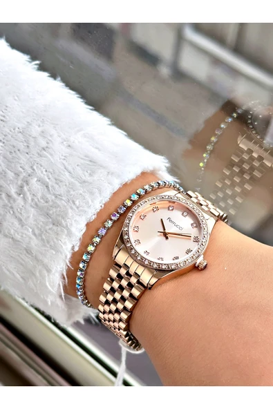 Ferrucci Rose Gold Renk Taşlı Model Şık Tasarım Garantili Çelik Kordon Kadın Kol Saati + BİLEKLİK - Resim 2