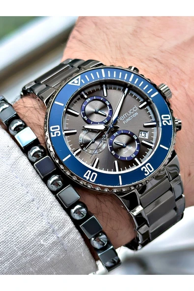 Ferrucci Füme Renk Fonksiyonlar Aktif  Çelik Kordon Erkek Kol Saati + BİLEKLİK HEDİYELİ - Resim 3