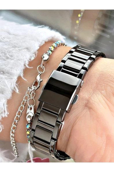 Ferrucci Füme Renk Kare Taşlı Model Çelik Kordon Kadın Kol Saati + BİLEKLİK - Resim 3