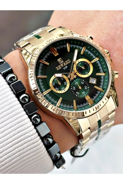 Reward Altın Renk Fonksiyonlar Aktif Ortası Şeritli Çelik Kordon Erkek Kol Saati + BİLEKLİK ürün görseli 1