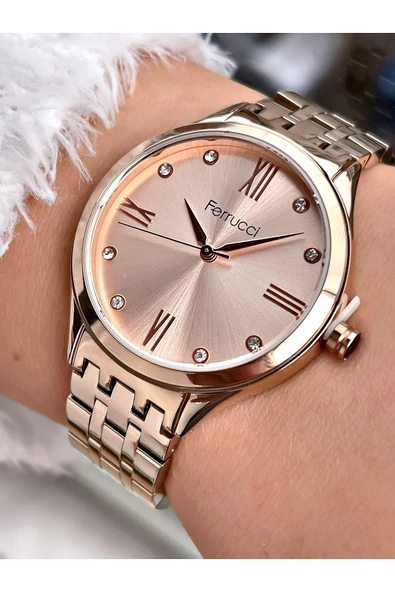 Ferrucci Rosegold Renk Şık Tasarım Çelik Kordon Kadın Kol Saati Bileklik Hediyeli ürün görseli 1