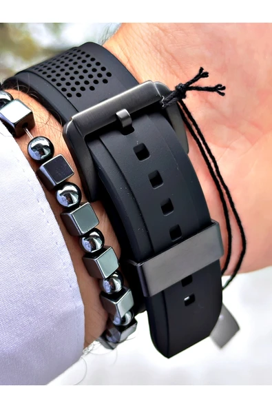 Ferrucci Siyah Renk Silikon Fonksiyonlar Aktif Spor Erkek Kol Saati + BİLEKLİK - Resim 5