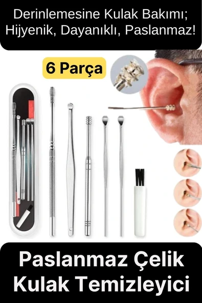 Özel Üretim Paslanmaz Çelik Kulak Balmumu Toplayıcı Çıkarıcı Temizleyici Bakımı Çubuk Seti 6 Parça ürün görseli 1