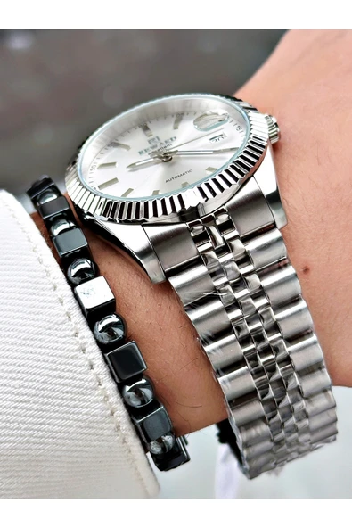 Reward Gümüş Renk Mekanizma Business Otomatik Erkek Kol Saati + BİLEKLİK - Resim 4