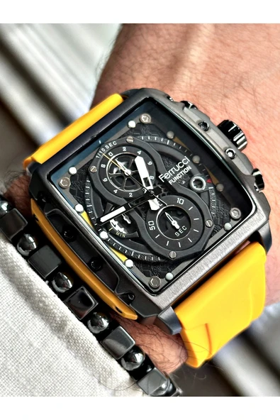 Ferrucci Sarı Renk Fonksiyonlar Aktif Spor Erkek Kol Saati + BİLEKLİK HEDİYELİ - Resim 3