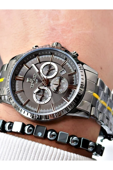 Reward Füme Renk Fonksiyonlar Aktif Ortası Şeritli Çelik Kordon Erkek Kol Saati + BİLEKLİK - Resim 3