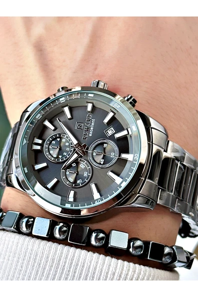 Reward Füme Renk Fonksiyonlu Çelik Kordon Erkek Kol Saati + BİLEKLİK HEDİYELİ - Resim 3