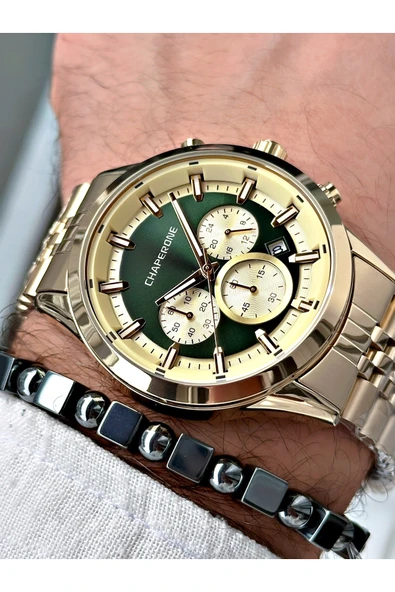 Chaperone Altın Renk  Çelik Kordon Fonksiyonlu Erkek Kol Saati + BİLEKLİK HEDİYELİ By Reward ürün görseli 1