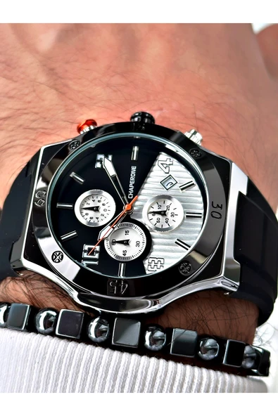 Chaperone Siyah Renk Spor Silikon Fonksiyonlar Aktif Garantili Erkek Kol Saati + BİLEKLİK By REWARD ürün görseli 1