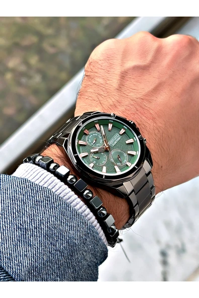 Ferrucci Füme Renk Fonksiyonlu Çelik Kordon Spor Erkek Kol Saati + BİLEKLİK - Resim 2