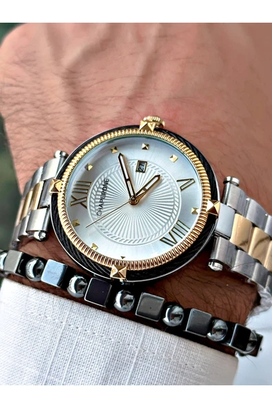 Chaperone Altın Gümüş Renk Roma Rakamlı Sade Klasik Model Çelik Kordon Erkek Kol Saati + BİLEKLİK By Reward ürün görseli 1