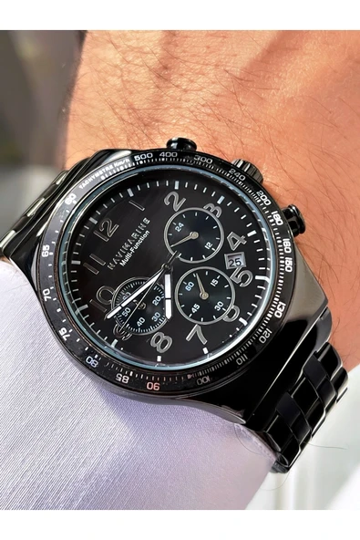 Navimarine Siyah Renk Fonksiyonlu Çelik Kordon Erkek Kol Saati Bileklik Hediyeli ürün görseli 1